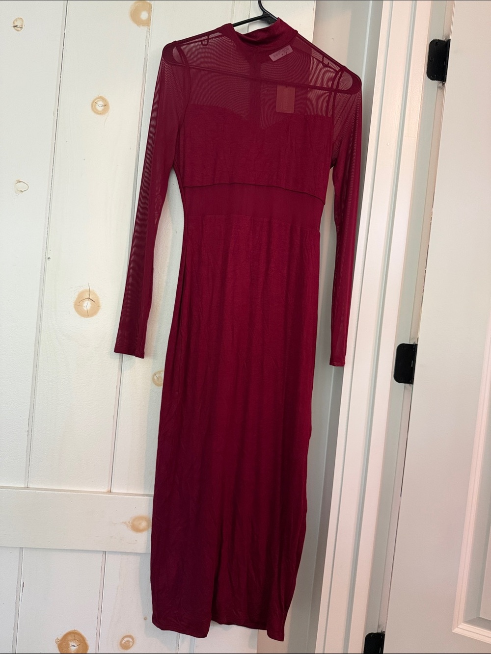 Vestique Maxine Sheer Long Sleeve Burgundy Midi Dress. New w/tags